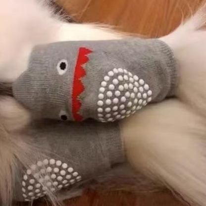Pet protective wellness socks by PawBeing shown on a pet's paws to prevent scratching and promote healing.