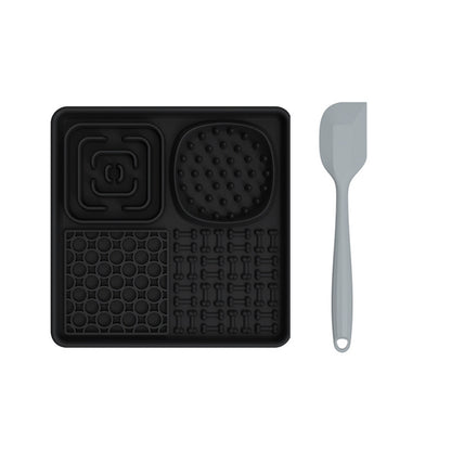 PawBeing dog and cat lick mat for slow feeding, anxiety relief, and healthy eating, shown with textured surface and pet treats.