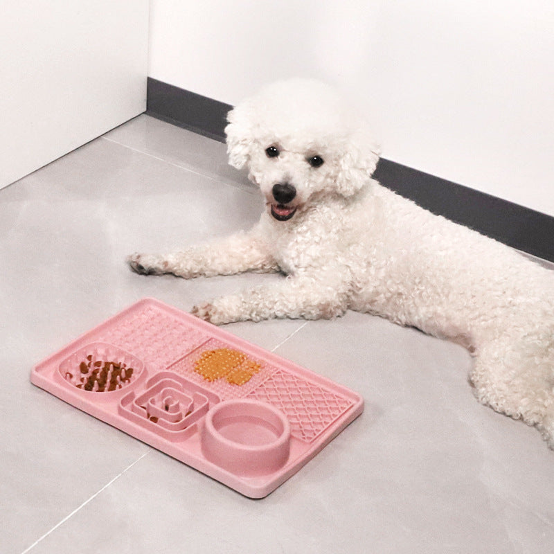 PawBeing dog and cat lick mat used as a slow feeder for anxiety relief and healthy eating with textured surface for licking enjoyment.